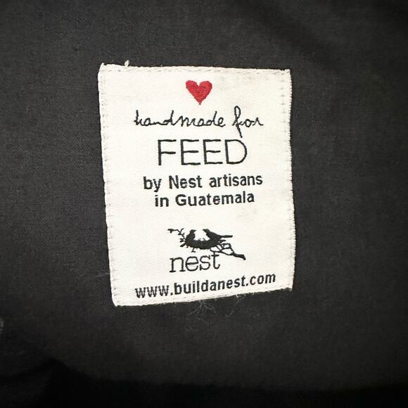 FEED Black White Grid Plaid Brown Leather Strap Tote Bag Nest Artisans - Picture 11 of 11